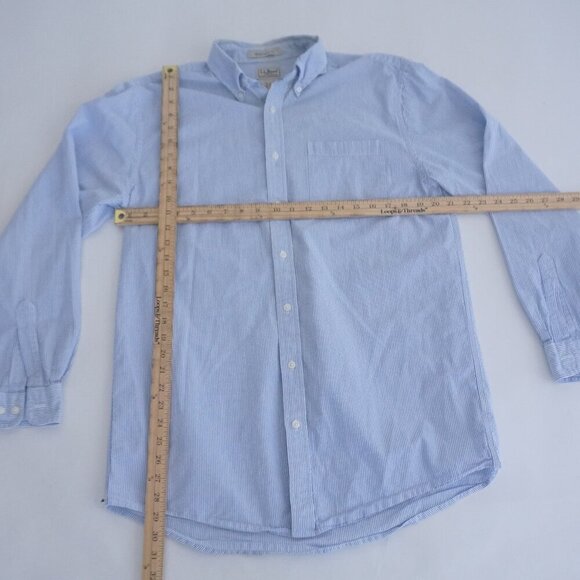 VTG L.L.Bean Traditional Fit Blue White Stripe Cotton Button Down Shirt M-Tall - Picture 3 of 10
